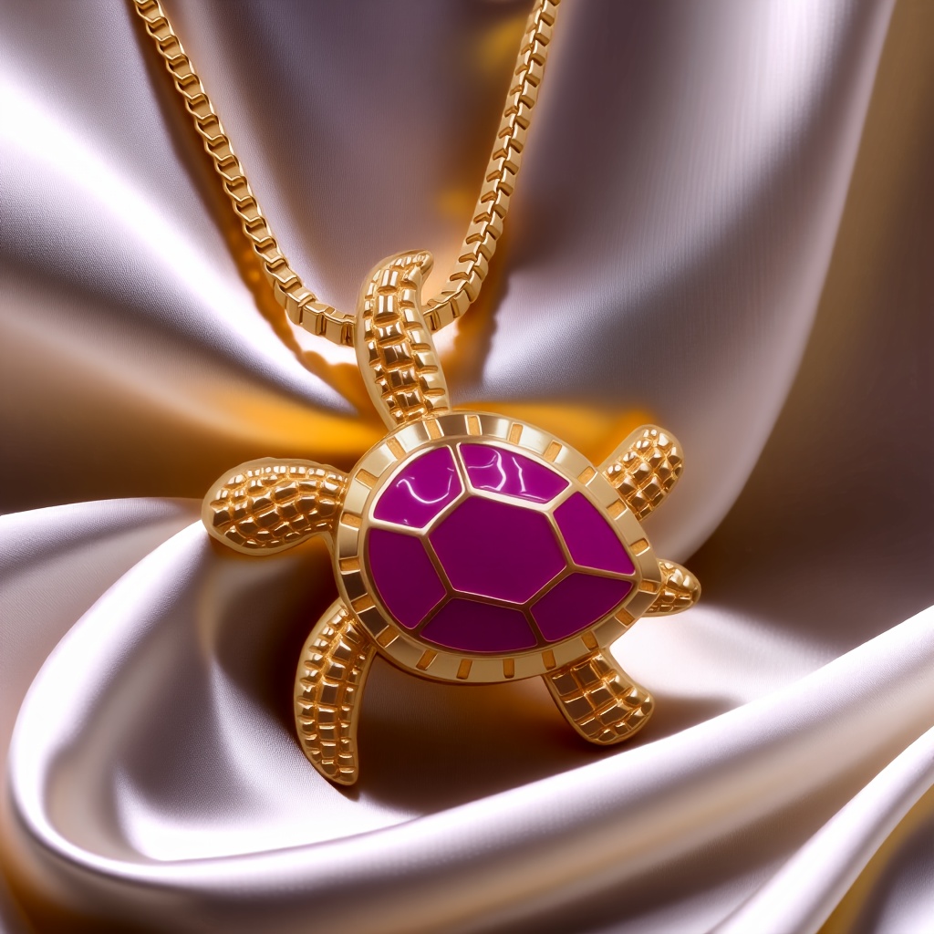 Ocean Turtle Pendant Necklace with Purple Opal Inlay & Accents